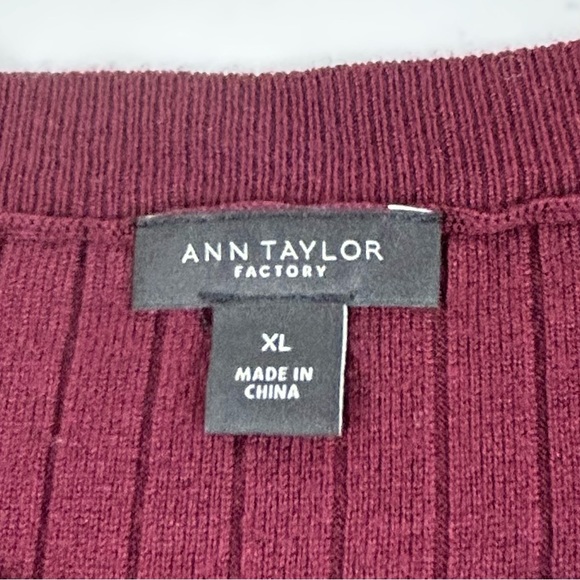 Ann Taylor Factory Rib Knit Crew Neck Sweater - Burgundy/Maroon - Picture 3 of 8